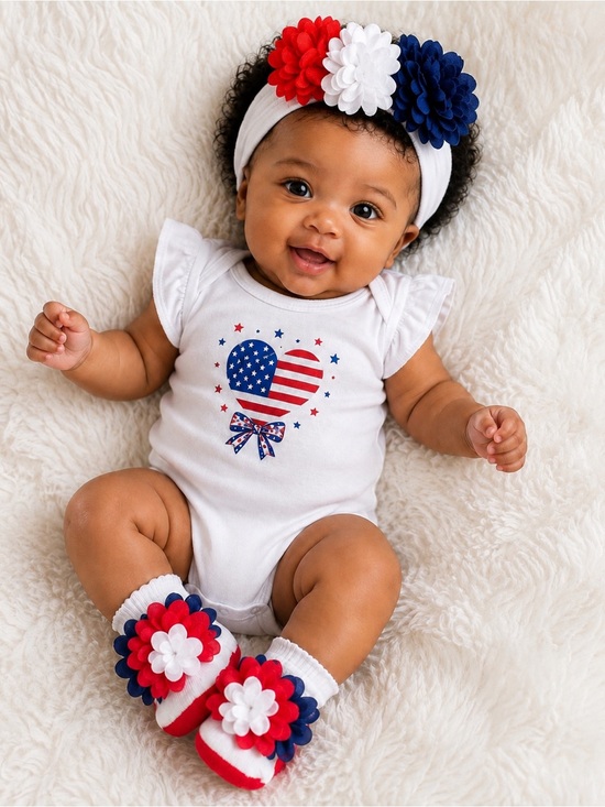 Stepping Stones Other - Stepping Stones- Baby Girls Red White & Blue Headwrap & Socks Set 0-12M